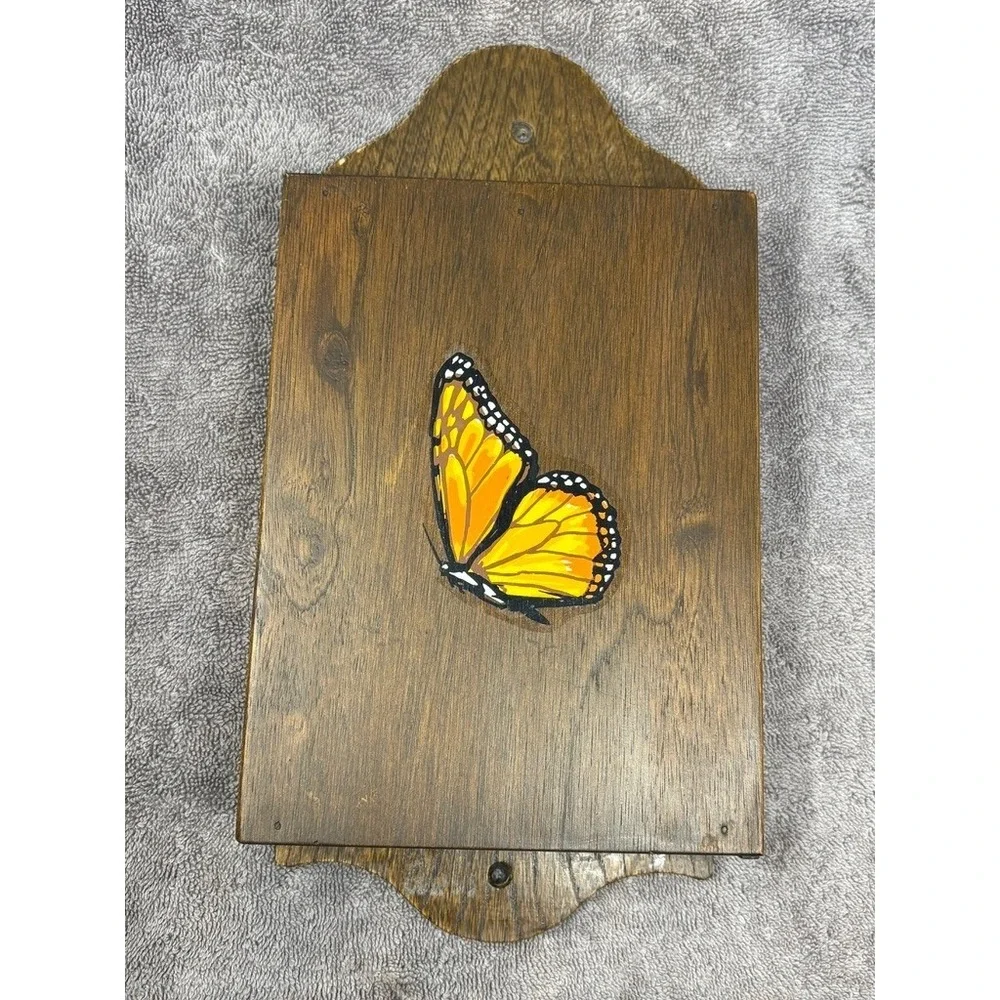Vintage Wooden Wall Mount Steak Knife Holder Monarch Butterfly Rustic Kitchen